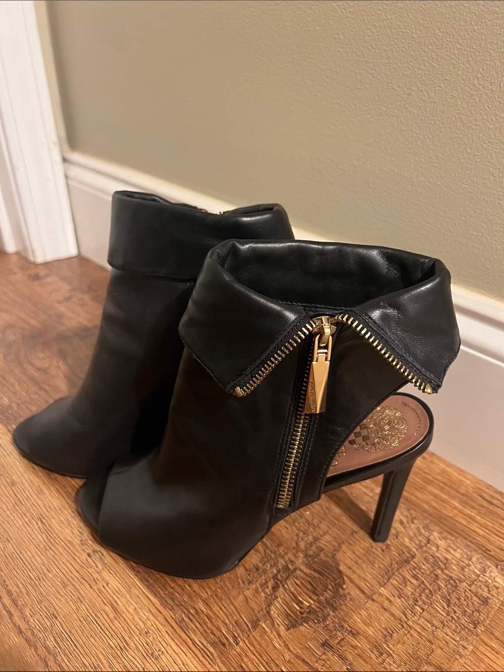 Vince Camuto Fold-Over Zip High-Heel Ankle Booties